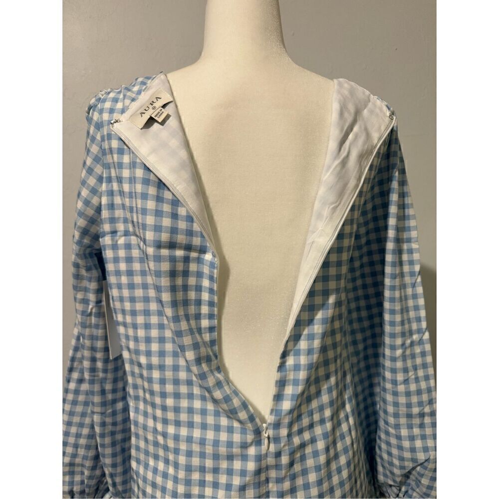 Aura Blue Gingham long sleeve mini dress M - Picture 8 of 10